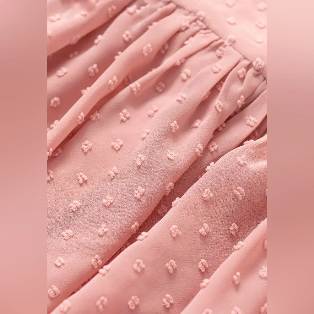 Pink long sleeve Swiss dot peasant shirt hippie shirt - size small